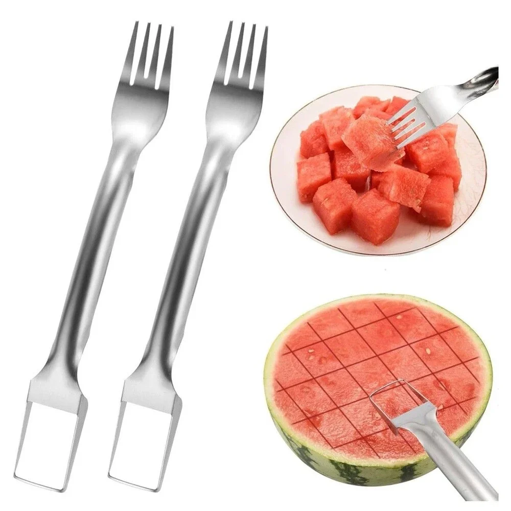 4Pcs Watermelon Fork Slicer Cutter, Stainless Steel 2-in-1 Portable
